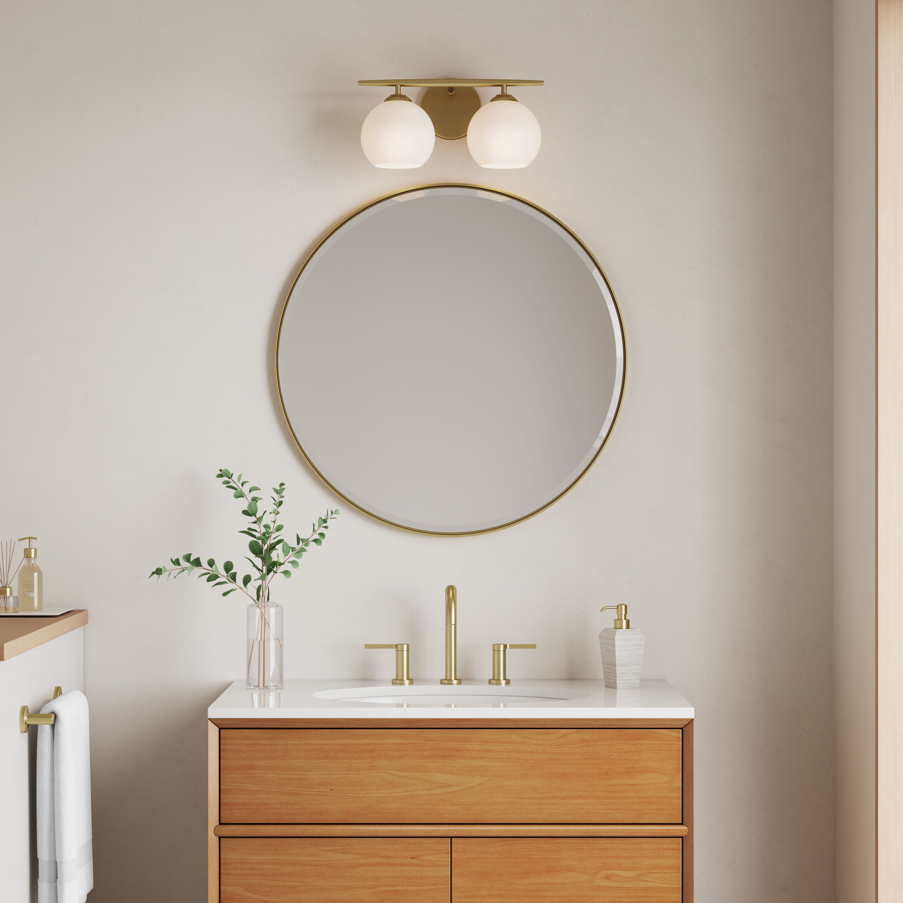 Kimorra 2 Light 15.25 inch Vintage Brass Bathroom Vanity Light Wall Light